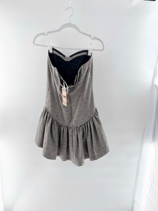 Majorelle Strapless Ruffle Hem Mini Dress with Button Beige Cream Women's Medium