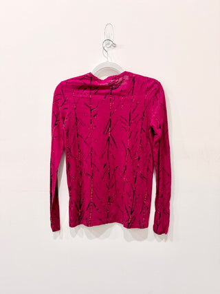 Proenza Schouler Printed Cotton Crew Neck Long Sleeve Shirt Hot Pink Women's XS