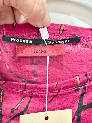 Proenza Schouler Printed Cotton Crew Neck Long Sleeve Shirt Hot Pink Women's XS