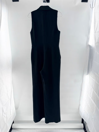 L'Agence Jemma Sleeveless Peak Lapel Tuxedo Wide Leg Jumpsuit Black Women Medium