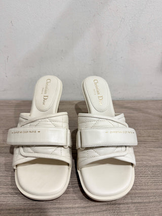 NWT Dior Dio(r)evolution Cannage Quilt Leather Heeled Slide Sandals White EU 37
