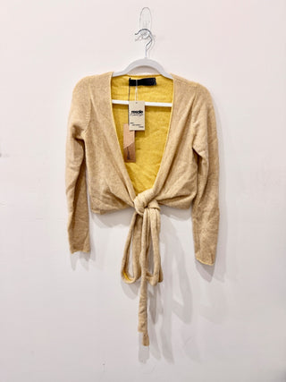 The Elder Statesman Medium Plaited Ballet Wrap Cardigan Oatmeal Women's Size XS