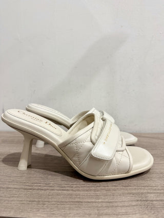 NWT Dior Dio(r)evolution Cannage Quilt Leather Heeled Slide Sandals White EU 37