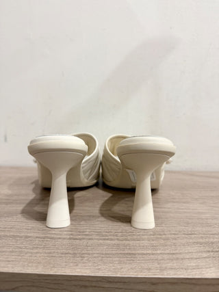 NWT Dior Dio(r)evolution Cannage Quilt Leather Heeled Slide Sandals White EU 37