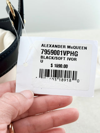 Alexander McQueen bucket leather and canvas bag with chain strap