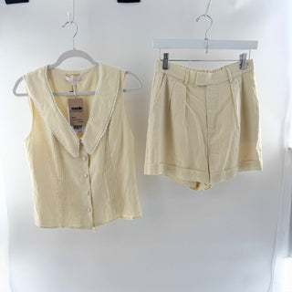 NWT WAYF x Styled by COCO Allie Lace Vest & Pleated Shorts Set Cream Women Small