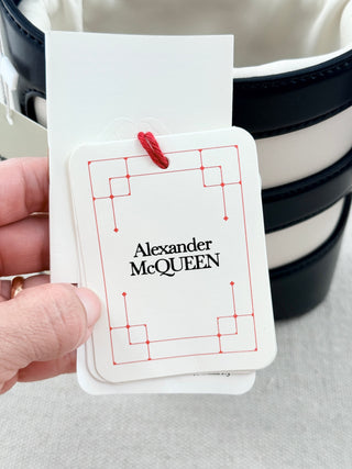 Alexander McQueen bucket leather and canvas bag with chain strap