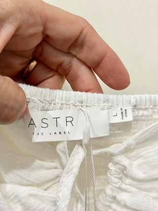 ASTR the Label Marietta Long Sleeve Smocked Ruffle Mini Dress White Women Size L