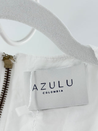 Azulu textured jumpsuit with a deep V-neckline, and front knot detail accented by wooden hardware, with a cinched waist and wide-leg fit, 4