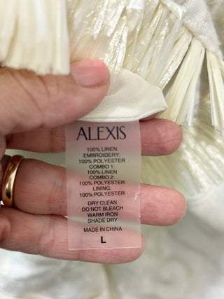 Alexis mini dress embroidered with raffia trims, L