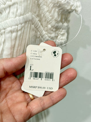 Free People FP One Lausanne Sleveless Smocked Slip Mini Dress White Women's L