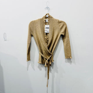 Diane von Furstenberg 100% Merino Wool Ribbed Wrap Cardigan Beige Women's Size P