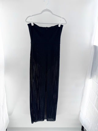 Michael Costello x Savannah Strapless Sheer Maxi Dress Black Women's Medium