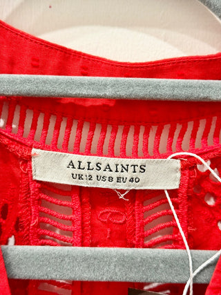 All Saints sleeveless eyelet front button shirt dress maxi, US 8