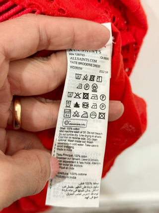 All Saints sleeveless eyelet front button shirt dress maxi, US 8