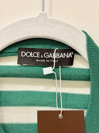 Dolce and Gabbana Striped Cardigan w/ Pineapple Sequin Embroidered Green/White L