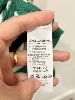 Dolce and Gabbana Striped Cardigan w/ Pineapple Sequin Embroidered Green/White L