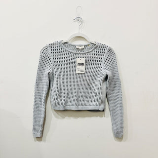 Rebecca Taylor Long Sleeve Mesh Cropped Pullover Sweater Powder Blue Women's XS