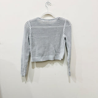 Rebecca Taylor Long Sleeve Mesh Cropped Pullover Sweater Powder Blue Women's XS