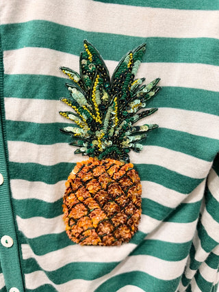 Dolce and Gabbana Striped Cardigan w/ Pineapple Sequin Embroidered Green/White L