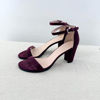 Stuart Weitzman Suede Slip On Ankle Strap Block Heel Sandals Purple Womens EU 40