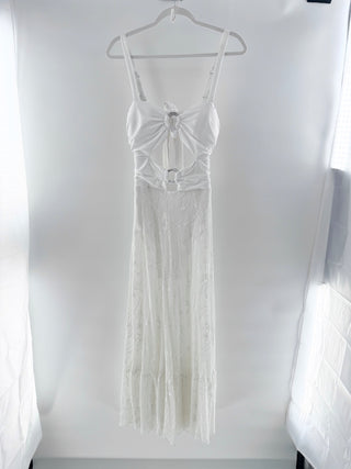 Garota Sleeveless Sweetheart Neck Lace Cut-Out Midi Dress White Women's Medium