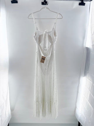 Garota Sleeveless Sweetheart Neck Lace Cut-Out Midi Dress White Women's Medium