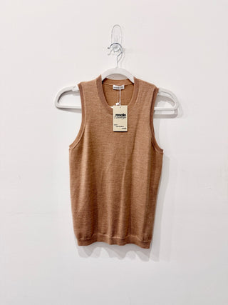 Minnie Rose Cashmere Crewneck Sleeveless Tank Top Cafe Beige Women's Size Medium
