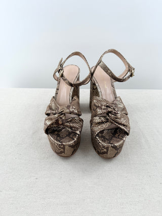 Gianvito Rossi Dallas Snakeskin Block Heel Platform Sandals Brown Gold EU 38.5