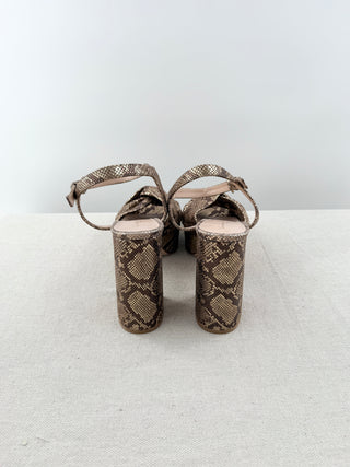 Gianvito Rossi Dallas Snakeskin Block Heel Platform Sandals Brown Gold EU 38.5
