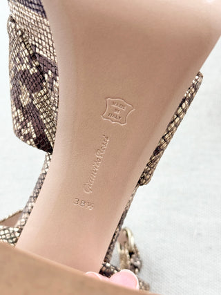 Gianvito Rossi Dallas Snakeskin Block Heel Platform Sandals Brown Gold EU 38.5
