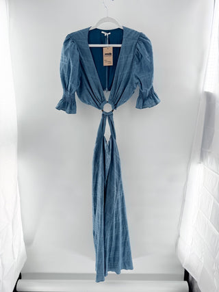Tularosa Nanette Puff Sleeve Cut-out A-Line Midi Dress Dusty Blue Womens Medium