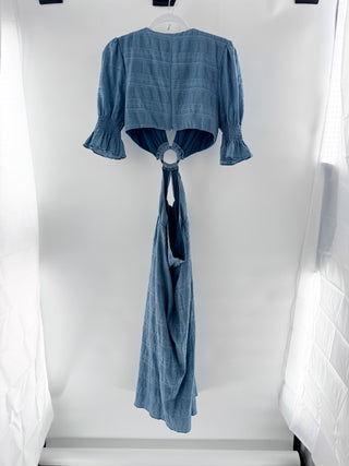 Tularosa Nanette Puff Sleeve Cut-out A-Line Midi Dress Dusty Blue Womens Medium