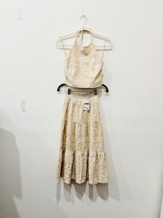 Alice & Olivia embroidered set top and  maxi skirt, top 2 / bottom 0
