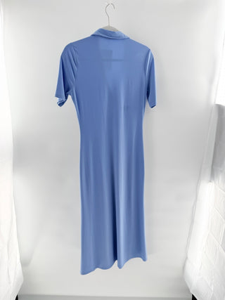 Song of Style Francine Short Sleeve Button-Up Midi Dress Cornflower Blue Medium