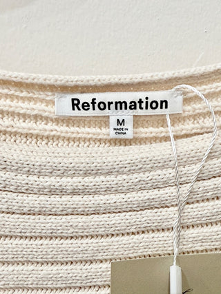 Reformation Organic Cotton Boatneck Pullover Sweater Cream Women's Size Medium