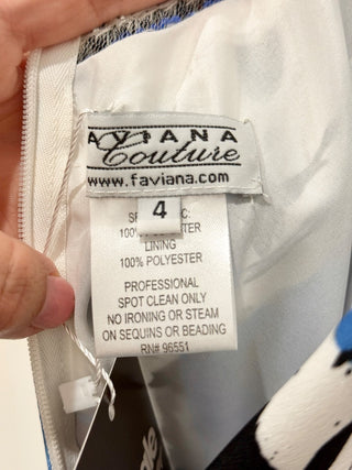 Faviana New York Halter Neck Embelished Floral Maxi Dress White/Blue Women's 4