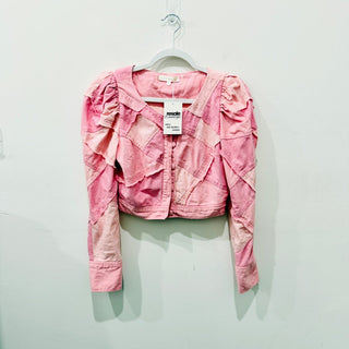 LoveShackFancy Eleora Cropped Puff Sleeve Jacket Pink Patchwork Women's Size 2