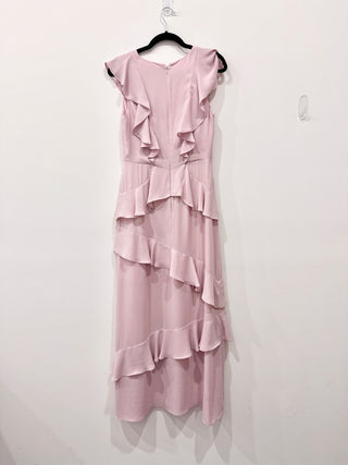 BCBGMAXAZRIA Ruffled V-Neck Sleeveless Evening Gown Lavender Pink Women's 6