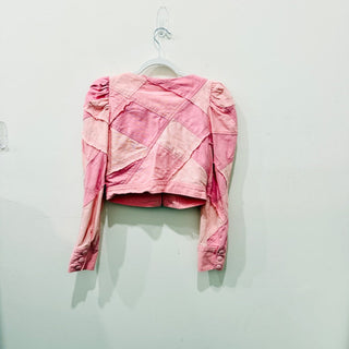 LoveShackFancy Eleora Cropped Puff Sleeve Jacket Pink Patchwork Women's Size 2