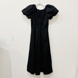 Ulla Johnson Imara Gathered Cotton-Poplin Puff Sleeve A-Line Midi Dress Black 0