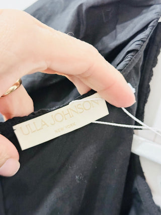 Ulla Johnson Imara Gathered Cotton-Poplin Puff Sleeve A-Line Midi Dress Black 0