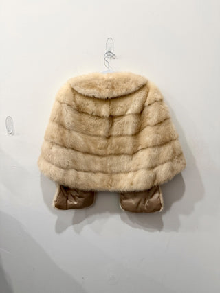 Vintage Wrap Mink Fur Short Stole with Shawl Collar Light Brown Women's One Size