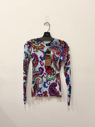 Etro semi sheer mesh long sleeve top, 42 IT / US 6