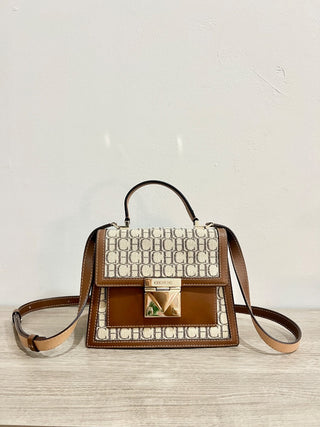 Carolina Herrera logo print leather trim bag