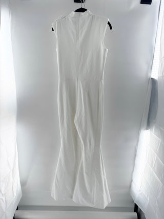 NWT Jamilbymd Rose Silky-Jersey Sleeveless Flared Jumpsuit White Women's Large