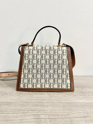 Carolina Herrera logo print leather trim bag