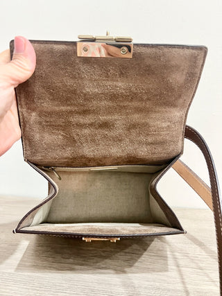 Carolina Herrera logo print leather trim bag