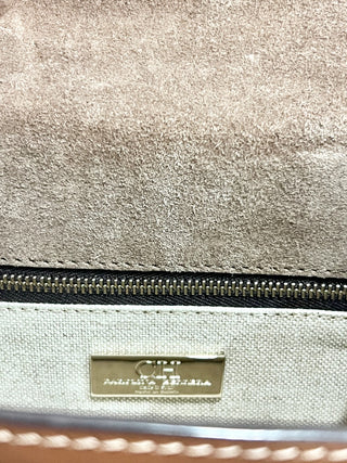 Carolina Herrera logo print leather trim bag