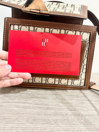 Carolina Herrera logo print leather trim bag